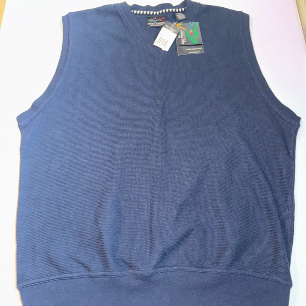 Greg Norman Collection Sweater V Neck Vest‎ Golf Mens Large Navy Blue NWT $69
